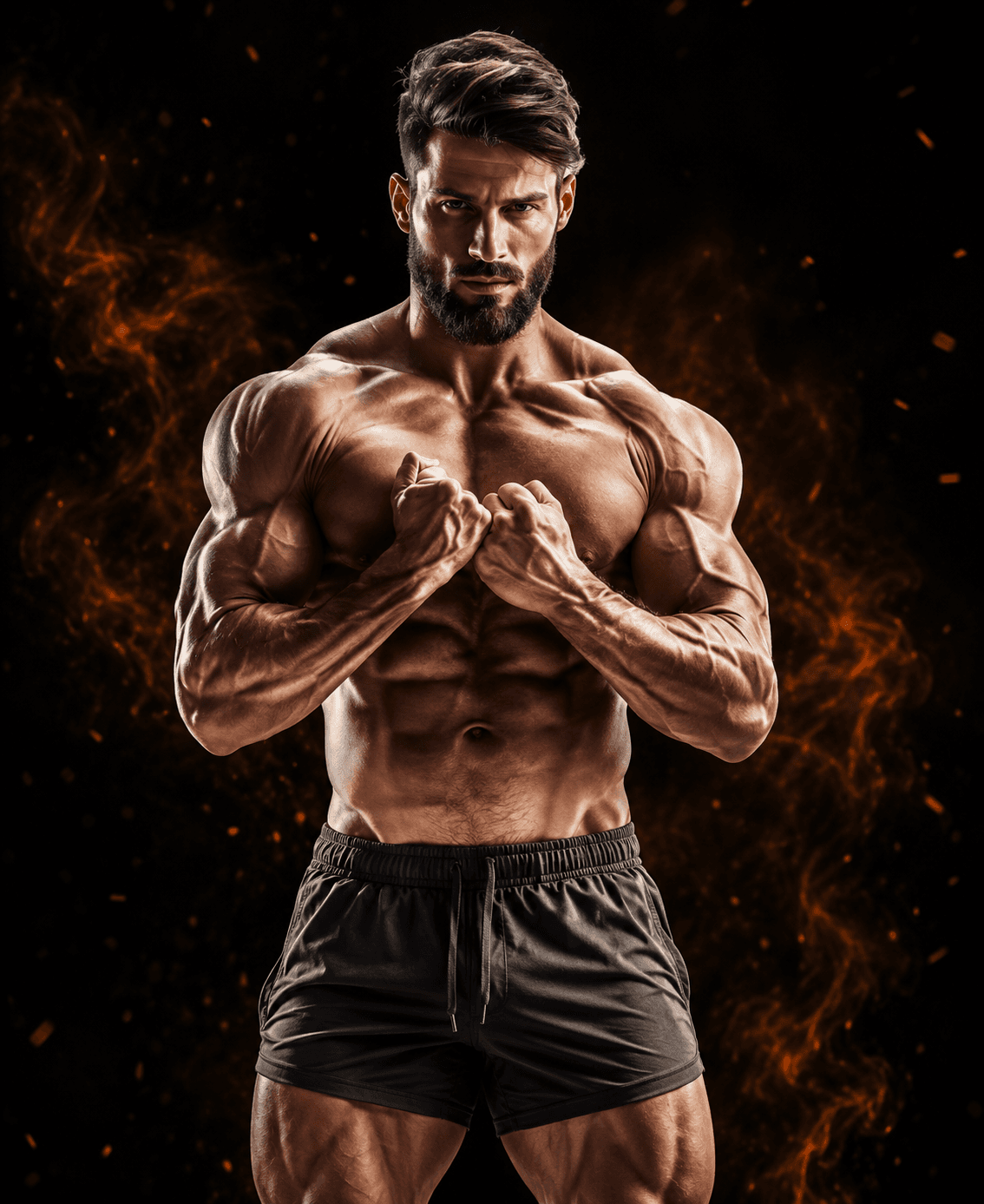Gym member flexing after a training session