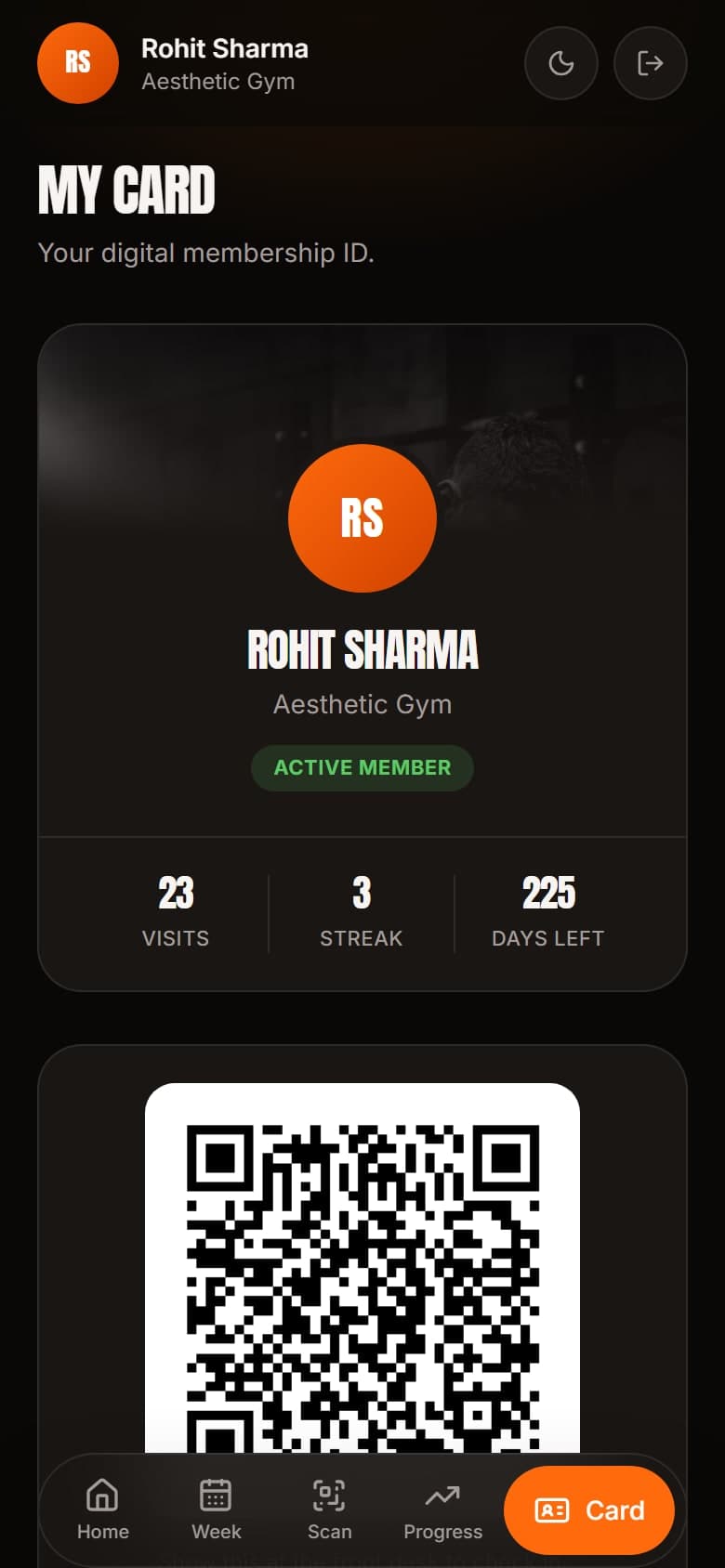 Membership card screen