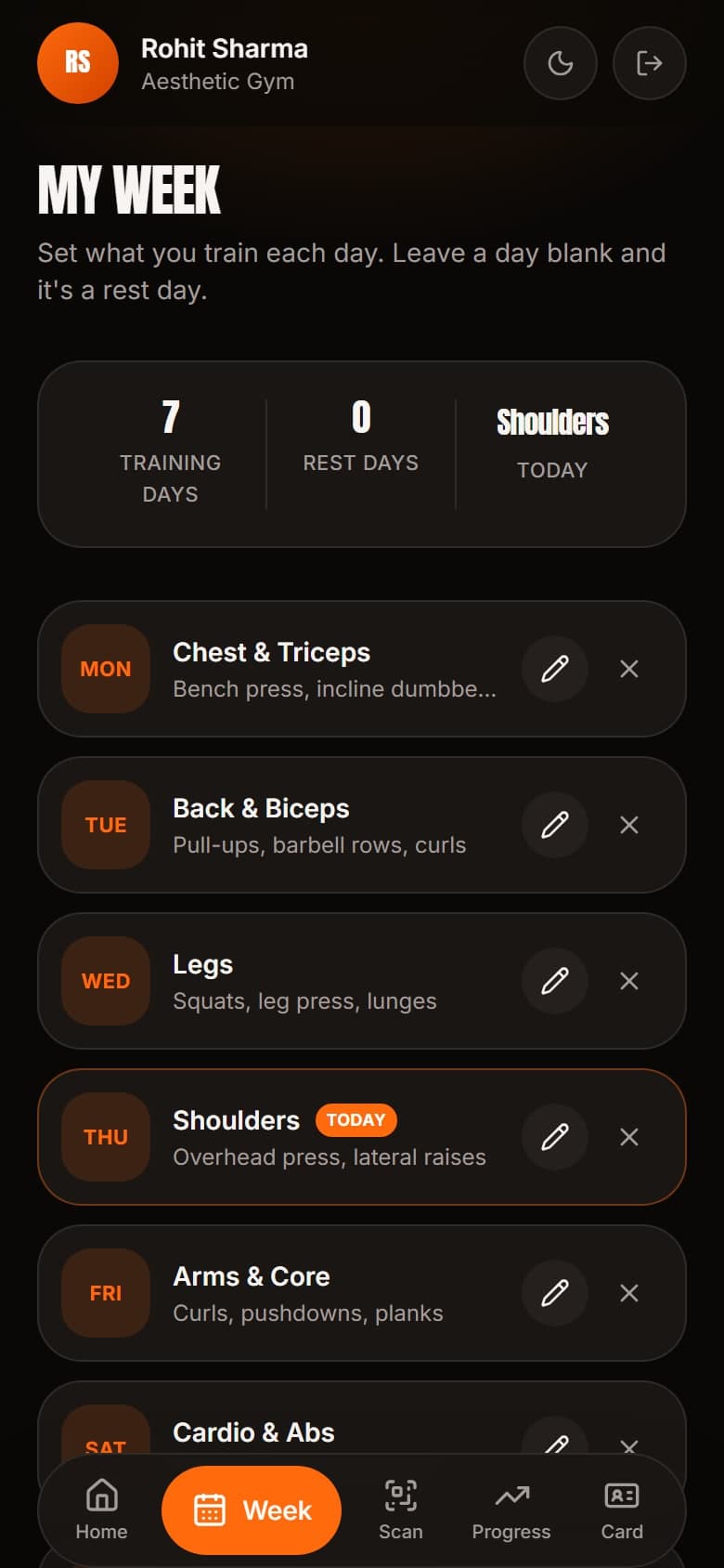 My week screen
